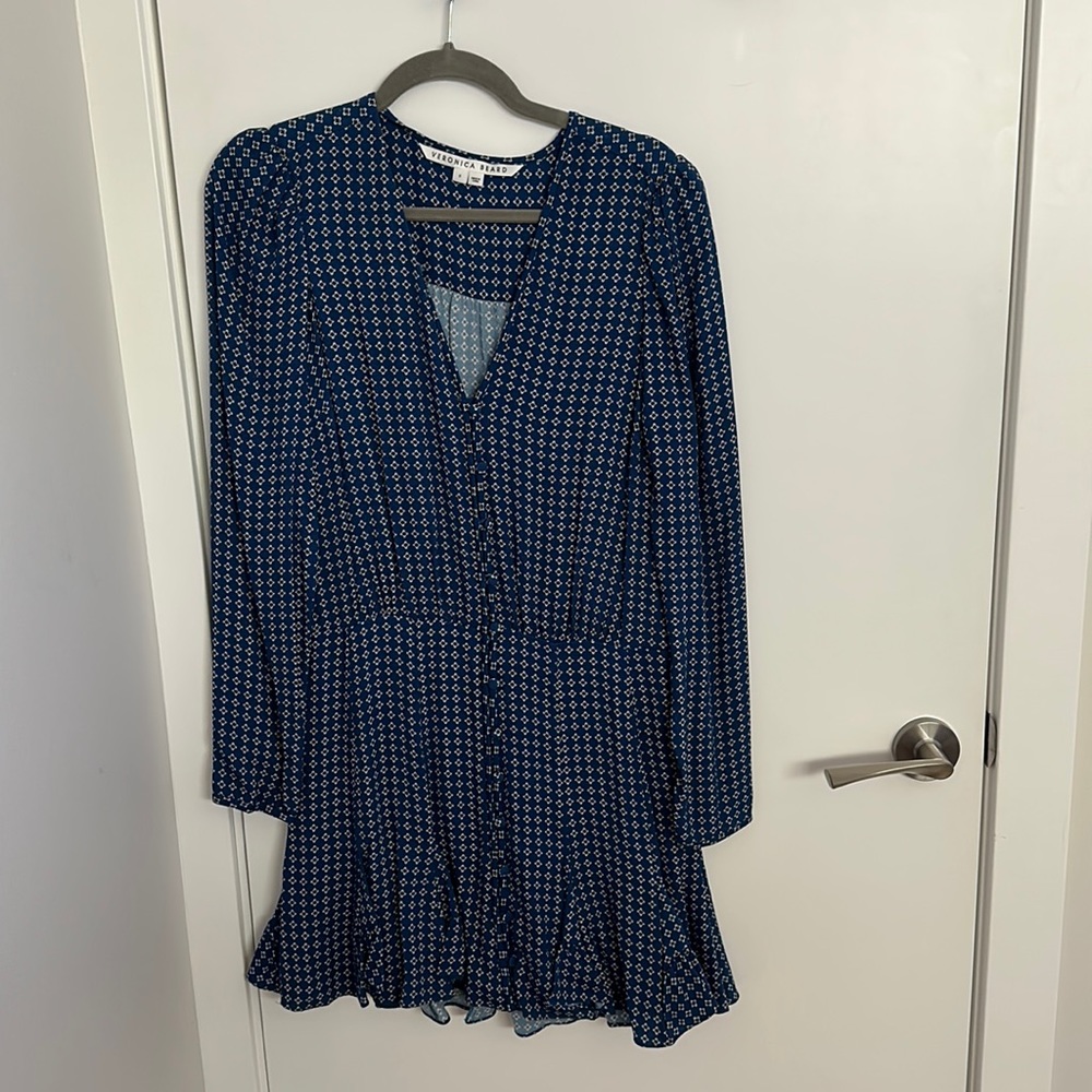 Blue patterned Veronica Beard mini dress.  Never worn.